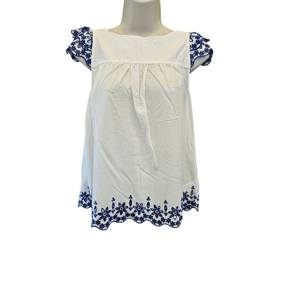 Madewell size 2 EUC babydoll lace eyelet trim blouse classy career casual top